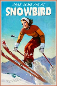 Poster Snowbird Utah Marilyn Monroe Montagne Rocciose Sci Viaggio Stampa artistica 350 - Foto 1 di 3