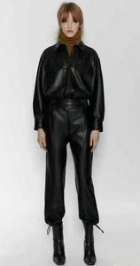 *** ZARA *** Bloggers Fave Women´s Black Faux Leather Jogging Trousers BNWT XS - Imagen 1 de 10