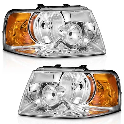 Pair Headlights For 2003-2006 Ford Expedition Chrome Housing Headlamps,w/o Bulbs Foto 1 de 4