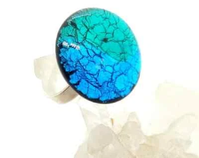 Fingerring  Muranoglas  blau türkis  verstellb. Schiene 925 Silber handgefertigt - Bild 1 von 4