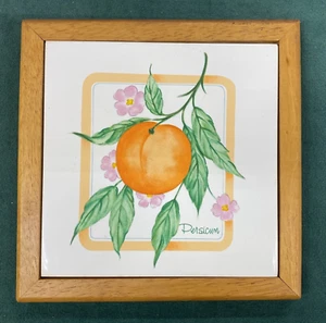 TRIVIT CERAMIC PEACH DESIGN WOOD BORDER 7 1/8" SQUARE - Picture 1 of 3