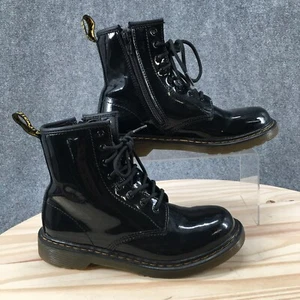 Dr Martens Boots Mens 5 Ankle Combat 1460Y Black Patent Leather Zipper Lace Up - Picture 1 of 16