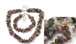Watermelon Tourmaline Natural Stone Necklace And Bracelet October Birthstone  - Picture 1 of 3