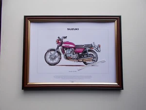 SUZUKI GT 750 MOTOR CYCLING PRINT FRAMED - Picture 1 of 1