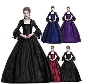 Halloween Damen Vintage Viktorianisches Gothic Kleid Rüschen Steampunk Abend DE
