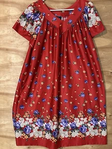Granada Large Red  Floral Dress Robe Gown Loungewear Pocket Pullover Pajamas - Picture 1 of 7
