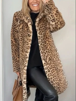 Elegante abrigo para mujer con estampado de leopardo. Exterior largo formal e informal para todos los días Foto 1 de 4