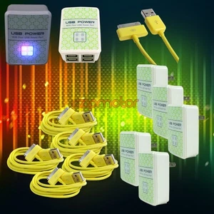 5X 4 USB PORT WALL ADAPTER+6FT CORD POWER CHARGER YELLOW FOR IPHONE 4S IPOD IPAD - Photo 1/1