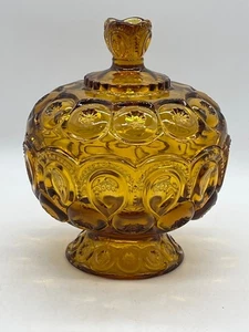 Vintage Fostoria Amber Glass Lidded Candy Dish With Embossed Design Fall Decor - Picture 1 of 5