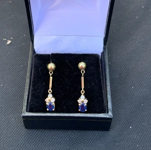 14ct gold diamond sapphire earrings boxed 3 grams - Picture 1 of 13