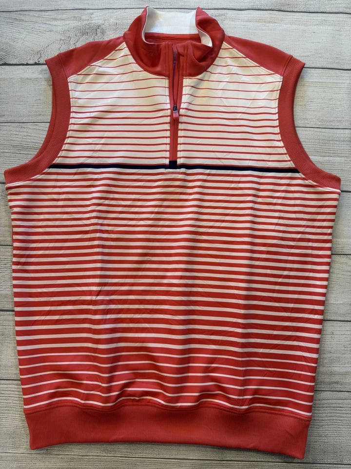 Pulôver de golfe Bobby Jones colete masculino médio vermelho branco listrado sem mangas XH2O - Imagem 1 de 4