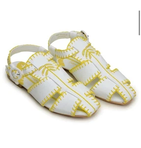 FARM RIO Sandalo da Pescatore Giallo Bohemien Ricamato Punto Frusta Palma 10 - Foto 1 di 10