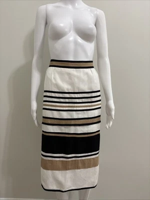NET ashley stewart Linen Blend White Black Tan Striped Pencil Skirt Sz 18W - Image 1 of 4