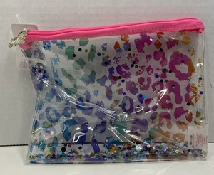 Bolsa de lápices Justice Rainbow Cheetah Glitter grande transparente estuche de lápices Justice - Imagen 1 de 7