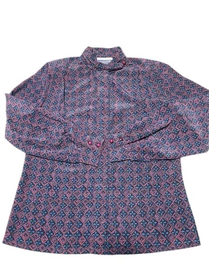 Винтажная рубашка Pendleton сине-розовая со скрытым геометрическим узором на пуговицах размер 6 миниатюрная - Изображение 1 из 4
