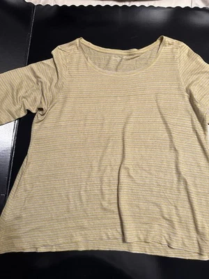 Top de lino a rayas verdes grises para mujer EILEEN FISHER talla L Foto 1 de 4