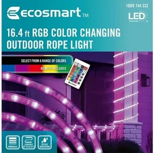 EcoSmart 16.4 ft. RGB Color Dimmable Linkable Plug-In LED Outdoor Rope Light - Picture 1 of 3