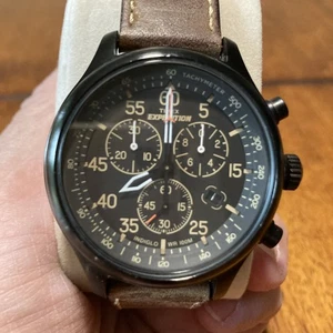 Timex Men's Expedition Chronograph (42mm) Brown Leather Strap T49905 (Very Good) - Picture 1 of 11