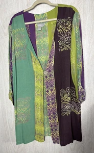 Soft Surroundings Women’s XL Aztec Batik Gauze Cardigan Kimono Top Boho - Picture 1 of 5