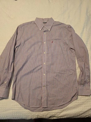 Nautica Men's Dress Shirt Medium Slim Fit White Blue Red Button Down Collar - Image 1 of 4