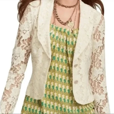 CABI 6 奶油色蕾丝夹克外套 249 定制切割象牙色 CLUNY Cottagecore — 第 1/4 张图片