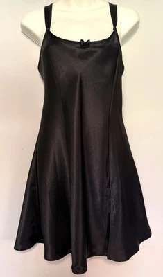 Vestido sin Mangas Morgan Taylor Intimates Negro Satinado Chemise Talla Mediana Años 90 Y2K De Colección Foto 1 de 4