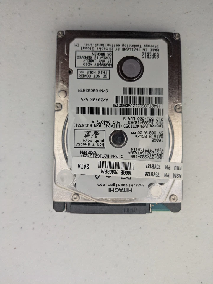 Hitachi HTS723216A7A364 160GB 7200RPM SATA 3GB/s 16MB Cache 2.5-inch - Image 1 of 1