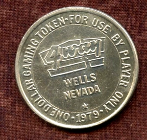 1,  $1.00 Slot Token.  4 Way Casino.  Wells, NV. - Picture 1 of 2
