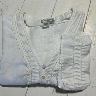Blusa Coldwater Creek para mujer 1X 100 % lino cuello en V volantes ribete botones Foto 1 de 4