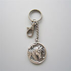 Vintage Silver Plated Horse Oval Metal Pendant Charm Key Ring Key Chain