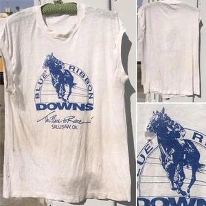 Vintage Blue Ribbon Downs The Place To Race Sallisaw OK Sleeveless T-Shirt Thin - Picture 1 of 12