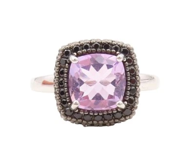 Anillo Vintage Plata de Ley 925 Cuadrado Amatista Halo Espinela Talla 7 RG30879 Foto 1 de 4