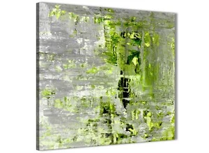 Lime Green Grey Abstract Painting Wall Art Print Canvas - 79cm Square - 1s360l - Picture 1 of 4