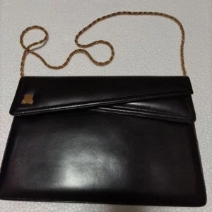 LANVIN clutch chain shoulder 2way bag JAPAN Genuine calf leather with card case - Picture 1 of 5