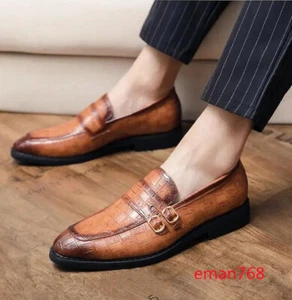 Men PU Leather Round Toe Buckled Slip On Loafers Dress Business Oxfords Shoes SZ - Picture 1 of 16