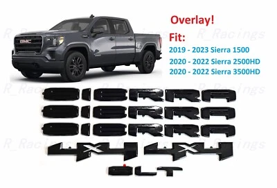 Overlay 6PCS Gloss black Sierra 4X4 SLT Emblems 2019+ Sierra 1500 2500HD 3500HD - Image 1 of 4