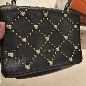 KARL LAGERFELD Ledertasche Handtasche schwarz Simone Katze Nieten - Bild 1 von 9