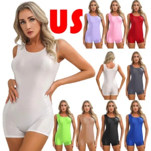 Damen glänzend ärmellos Overalls dehnbar Body Yoga Tanz Schwimmen Trikot - Bild 1 von 47