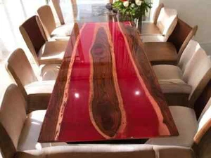 Red Epoxy Resin Center Table | Live Edge Wood | Handmade Modern Accent Table - Picture 1 of 12