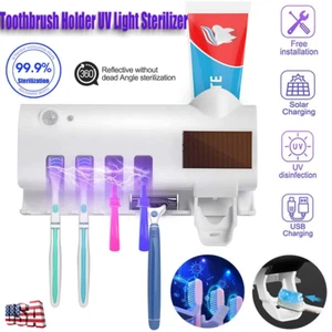 Toothbrush Holder UV Light Sterilizer Cleaner and Automatic Toothpaste Dispenser - Picture 1 of 11
