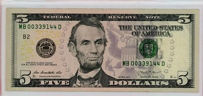 $5 FRN Series 2013 NEW YORK Fancy MB 00339144 D THREE PAIRS TOGETHER RARE - Image 1 of 2