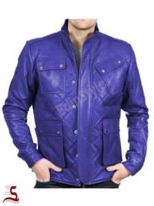 Genuine Sheep Skin Men's Quilted Jacket New Real leather Handmade Biker Jacket - Picture 1 of 4