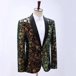 Mens Suit Blazer Floral Glitter Sequin Jacket Slim Party Show Dance Costume - Picture 1 of 12