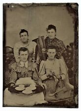 Cooking club ? Young Women with Kitchen tools, Tea cups Vintage Tintype Photo