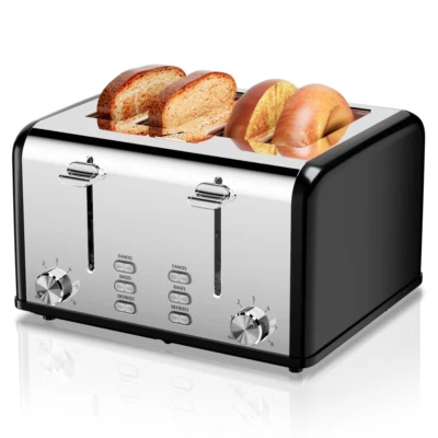 Keenstone 4-Slice Stainless Steel Retro Toaster: 6 Settings, Removable Tray - Image 1 of 4