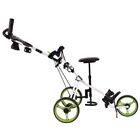 Foldable 3 Wheel Push Pull Golf Club Cart Trolley w/Seat Scoreboard Bag Swivel