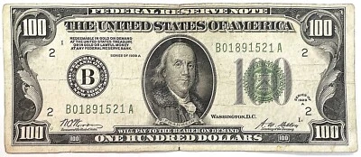 1928 A $100 NEW YORK FEDERAL RESERVE GOLD REDEEMABLE ON DEMAND GREEN SEAL NOTE - Image 1 of 2