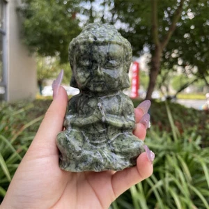 0.9LB 3.9"Natural Xiuyan Jade Baby Buddha Statue Quartz Crystal Carving Decor C5 - Picture 1 of 12
