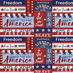 Patriotic Patchwork, Red, White, Blue, Live Free, Henry Glass Fabrics, 9182-78 - Picture 1 of 1