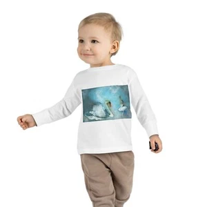 Whimsical Swan Toddler Long Sleeve Tee, Cute Kids Shirt, Baby Shower Gift, - Picture 1 of 2
